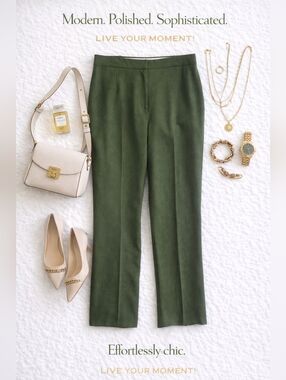 Green W/ Envy Moment- Kasper Olive Green Straight-Leg Trousers